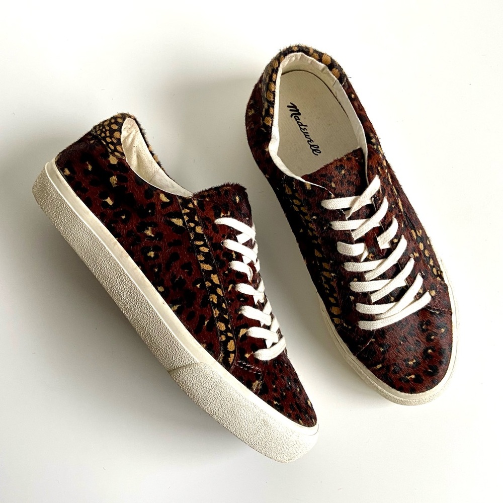 MADEWELL Sidewalk Low-Top Sneakers Painted Leopard Colorblock Calf Hair US 10